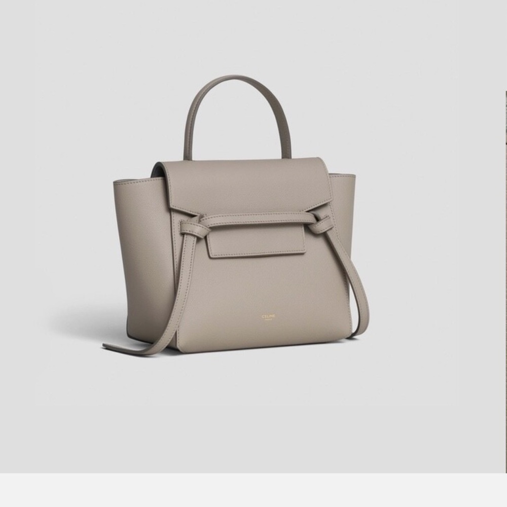 Celine Gray Satchel with Top Handle and Crossbody Strap